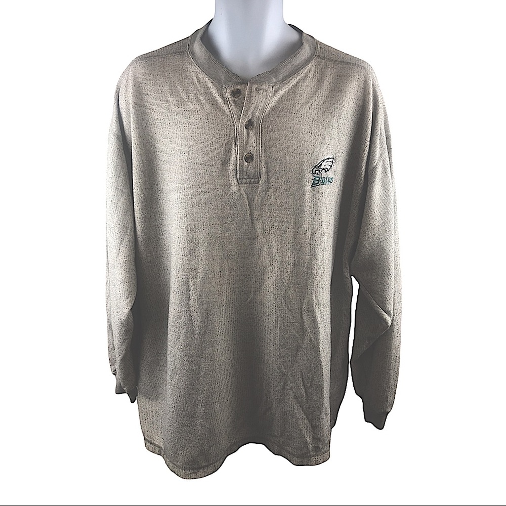 Philadelphia Eagles Mens Size XL 1/4 Button Down Long Sleeve Gray / White